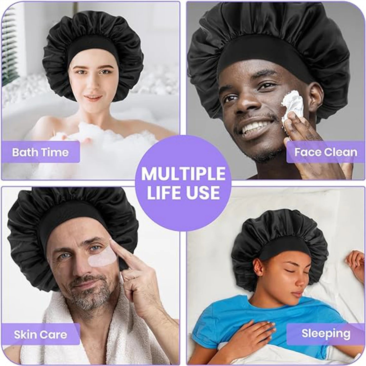 Satin Sleep Bonnet with Soft Elastic Band