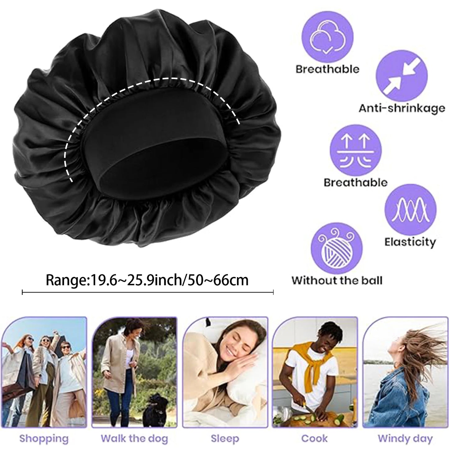 Satin Sleep Bonnet with Soft Elastic Band
